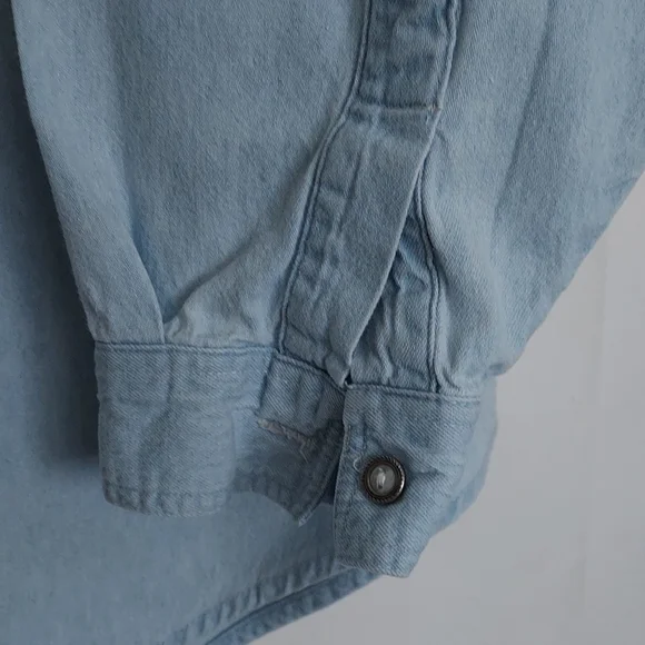 22-42 Womens Light Blue Denim Button Up Long Sleeve Soft Cotton Mystic Blues - Picture 5 of 6